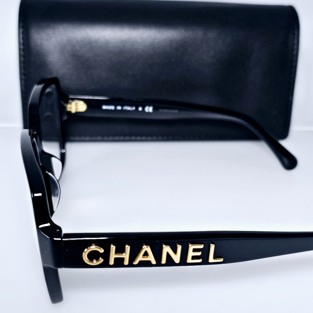 CHANEL Black Eyeglasses with Gold Logo - Picture 2 of 16